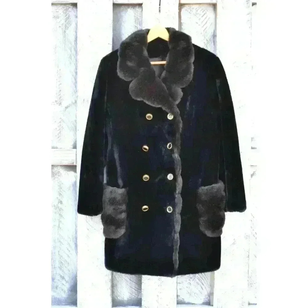 Women's Borgana Faux Fur BlackBrown Berg Fairmoor Long Winter Coat heavy 80s m/l